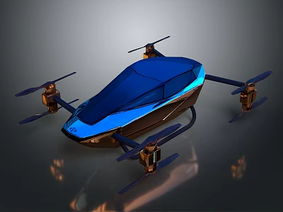 Futuristic Space Aerial Vehicle With Blue Exterior Multiple Propellers And Advanced Design 3d model