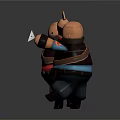 Cartoon Game Characters In Red Blue Outfits Black Vests Holding Tools High Five Lively Pose