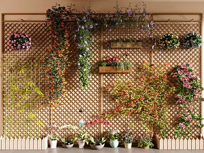 Colorful Flowers and Plants Decorative Wall with Hanging Greenery and Potted Varieties on Shelves 3d model