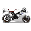 White Sporty Motorcycle With Red Seat And Sleek Black Alloy Wheels Design