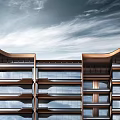 Modern High rise Building With Glass Curtain Wall And Urban Skyline View