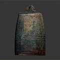 Ancient Lidded Earthenware Jar With Greenish Blue Glaze And Striped Surface Texture