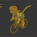 Cat Eared Girl With Leopard Tail Riding Red Bicycle In Sailor Uniform