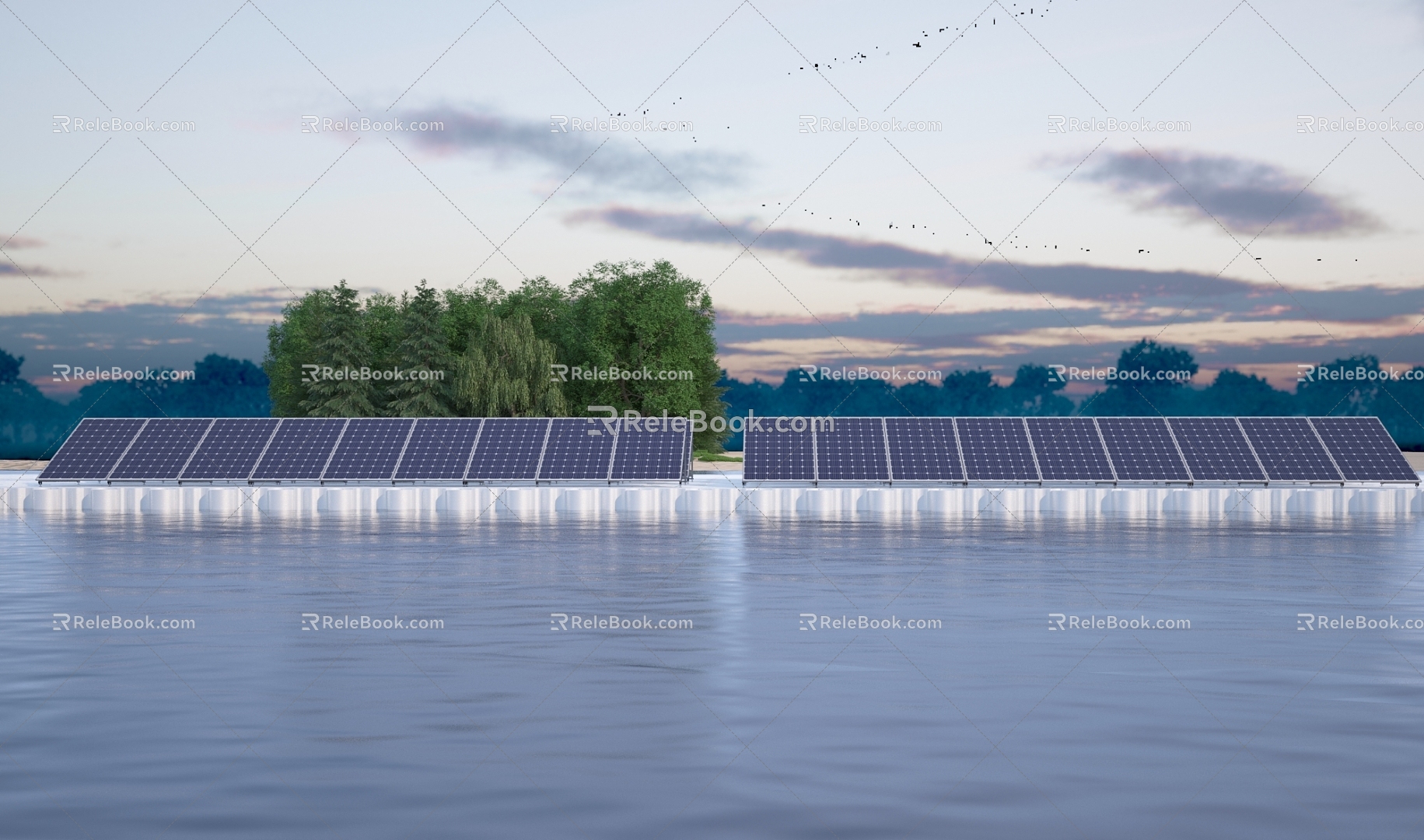 Solar panel photovoltaic power generation reservoir power generation 3d model