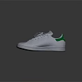 Classic White Casual Sneakers With Green Accent And Leather Upper Lace Up Design