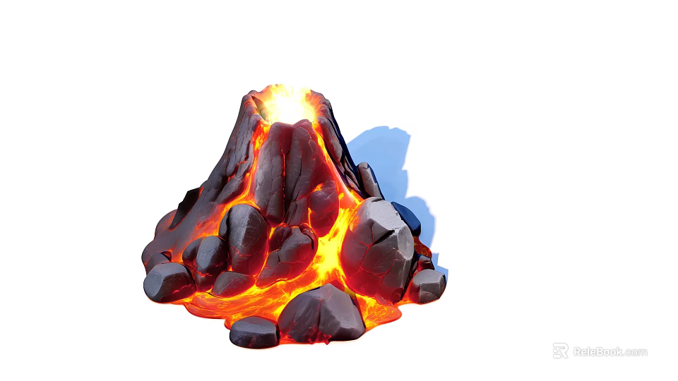 Realistic Rockery Stones in Volcanic Eruption Scene with Flowing Lava and Glowing Flames 3d model 