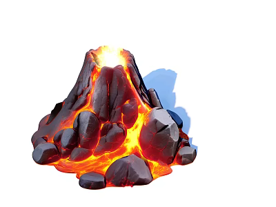 Realistic Rockery Stones in Volcanic Eruption Scene with Flowing Lava and Glowing Flames 3d model