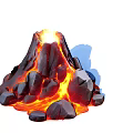 Realistic Rockery Stones in Volcanic Eruption Scene with Flowing Lava and Glowing Flames