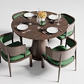 Elegant Round Dining Table Set With Green Upholstered Chairs Tableware And Flower Bouquet 3d model