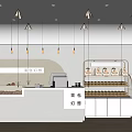 Modern Dessert Shop Interior With Glass Display Cases Pastries Wooden Flooring And Pendant Lights