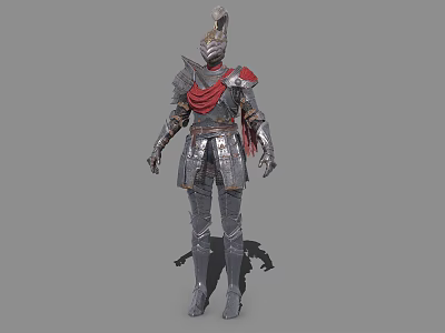 Armored Game Movie Character With Metal Armor Red Cape And Decorative Helmet 3d model