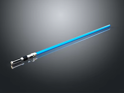 Blue Lightsaber With Metallic Hilt And Glowing Blade On Black Background 3d model