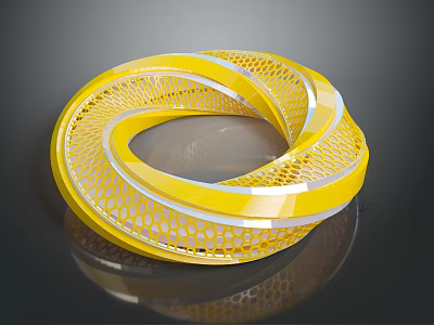Yellow Modern Circular Sculpture With Perforated Mesh Design And Reflective Surface 3d model