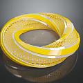 Yellow Modern Circular Sculpture With Perforated Mesh Design And Reflective Surface