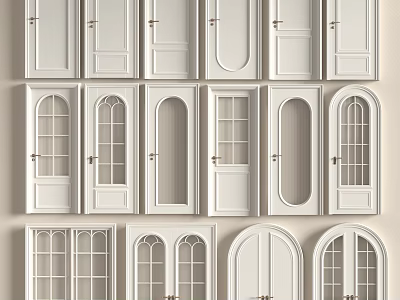 Different Styles of White Interior Doors with Glass Panels and Arch Designs 3d model