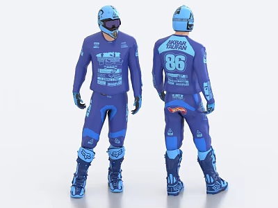 Man Wearing Blue Motocross Racing Suit And Helmet 3d model Man Wearing Blue Motocross Racing Suit And Helmet 3d model
