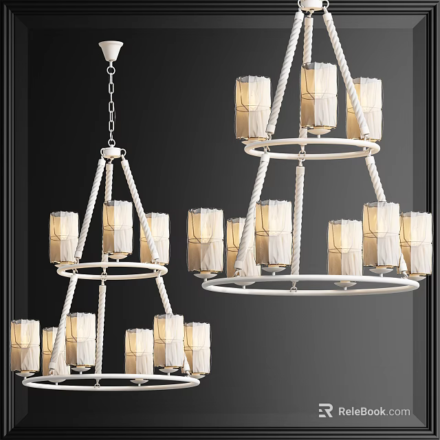 Modern Two Tiered Chandelier With Rope Details And Glass Light Shades 3d model 