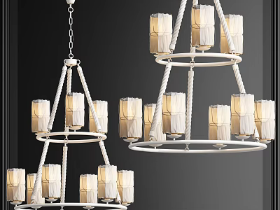 Modern Two Tiered Chandelier With Rope Details And Glass Light Shades 3d model