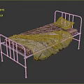 Simple Metal Frame Bed With Brown Mattress Gray Blanket And Pillow