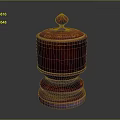 Ornate Red Decorative Storage Jar With Intricate Pattern Lid And Base