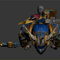 Colorful Fantasy Armored Character With Blue Feather Helmet Red Face And Sword