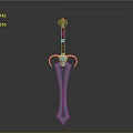 Fantasy Sword 3D Model With Red Hilt Orange Guard And Gemstone Decoration