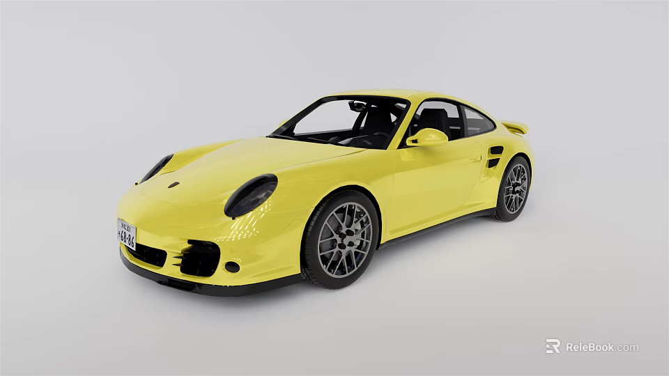 Yellow Two Door Sports Car With Sleek Design And Black Alloy Wheels 3d model 