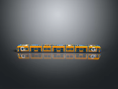 Yellow Train With Multiple Carriages Glass Windows And Modern Design 3d model