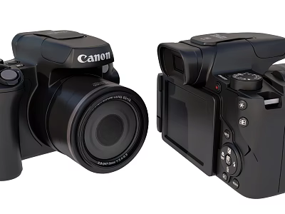 Canon Digital Cameras Two Black Models With Front Lens And Back Buttons Screen 3d model