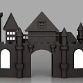 Black Medieval Style Castle Model Archway with Spires Towers and Windows 3d model