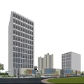 Modern Office Buildings With Glass Curtain Walls In Urban Landscape