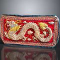 Red Rectangular Lifestyle Pouch With Exquisite Yellow Dragon Embroidery And Blue Border 3d model
