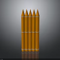 Five Orange Pencils Neatly Arranged With White Bands On Gray Gradient Background With Reflection 3d model