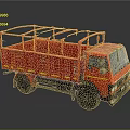 Red Commercial Truck With Open Railed Cargo Bed And Metal Frame Structure