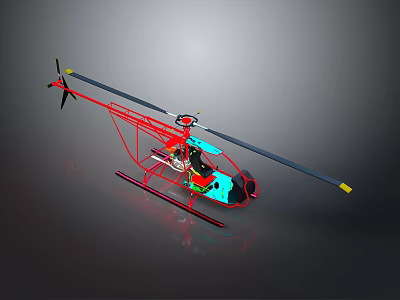 Red Frame Helicopter Model With Blue Green Parts And Rotors Design 3d model