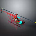 Red Frame Helicopter Model With Blue Green Parts And Rotors Design