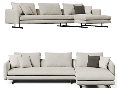 Modern Beige Sectional Sofa With Multiple Cushions And Gray Accent Pillow 3d model