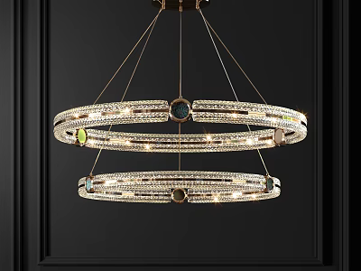 Double Layer Round Crystal Chandelier With Illuminated Crystal Decorations Against Black Background 3d model