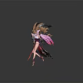 Elegant Eastern Game Movie Character with Pink Long Hair Flowing Dress and Mythical Creature Companion