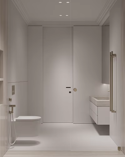 Elegant Modern Bathroom Interior Design With Marble Vanity And Gold Fixtures 3d model