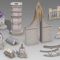 Detailed Decorative Architectural Components With Domes Towers Arches And Pavilions 3d model