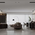 Modern Living And Dining Room Interior With Sofa Coffee Table Chandelier And Decorative Wall