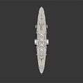 Old Warship Model With Three White Funnels Brown Green Hull Detailed Deck And Masts