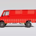 Red Mercedes Van With Off Road Tires And Yellow Bumper