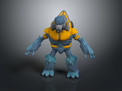 Armored Character Creature 3D Model Design With Yellow Blue Armor And Clawed Feet 3d model