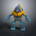 Armored Character Creature 3D Model Design With Yellow Blue Armor And Clawed Feet