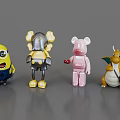 Cartoon Style Decorative Ornament Set With Minion Robot Pink Bear And Green Dragon Figures