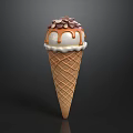 Creamy Ice Cream Cone With Waffle Base Topped Chopped Nuts And Caramel Drizzle