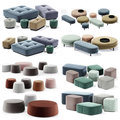 Stylish Upholstered Ottomans Featuring Various Colors Shapes And Modern Designs For Living Spaces 3d model