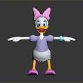 Cartoon Duck with Pink Bow Purple Shirt Green Bracelet Pink Shoes and Outstretched Arms